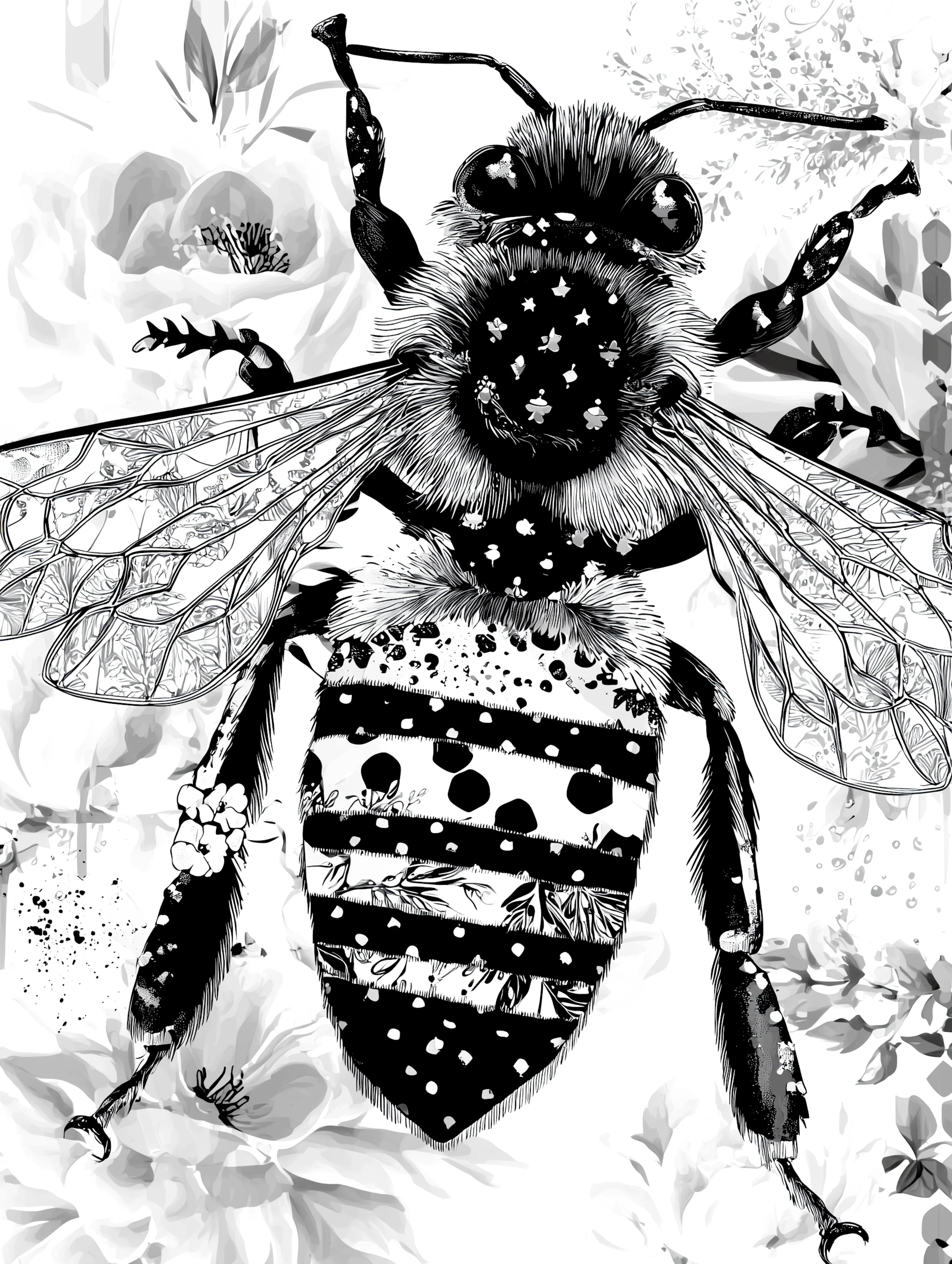 Free printable bee coloring page for adults featuring designer bee